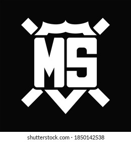 Monograma del logotipo MS aislado en forma de escudo con línea redondeada sobre fondo negro