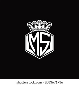 Monograma del logotipo de MS con forma de emblema de lujo y plantilla de diseño de corona sobre fondo negro