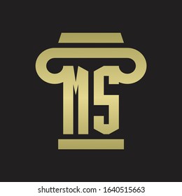 MS Logo monogram with pillar style design template with gold colors