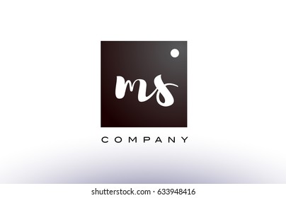 MS M S black white handwritten handwriting alphabet company letter logo square design template dot dots creative abstract