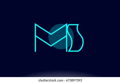 ms m s blue line circle letter logo alphabet creative company vector icon design template