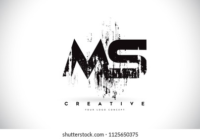 MS M S Grunge Brush Letter Logo Design in Black Colors. Creative Brush Letters Vector Illustration.