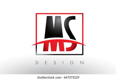 MS M S Logo Letters with Red and Black Colors and Swoosh. Creative Letter Design Vector.