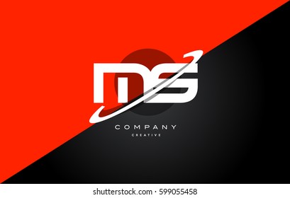 ms m s  red black white technology swoosh alphabet company letter logo design vector icon template 