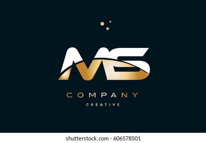 ms m s  white yellow gold golden metal metallic luxury alphabet company letter logo design vector icon template