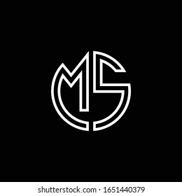 MS monogram logo circle ribbon style outline design template