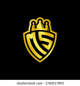 logotipo de monograma de MS con plantilla de diseño de estilo de escudo y corona aislado en fondo negro