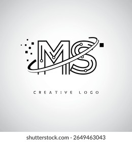Logotipo MS Orbit Monogram - marca de letra mínima futurista com arte circular, pontos inspirados na tecnologia e conceito de movimento espacial para identidade de marca moderna