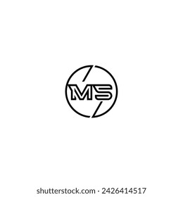 MS simple outline concept logo and circle of initial design black and white background