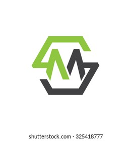 MS SM initial logo, hexagon S shape logo green