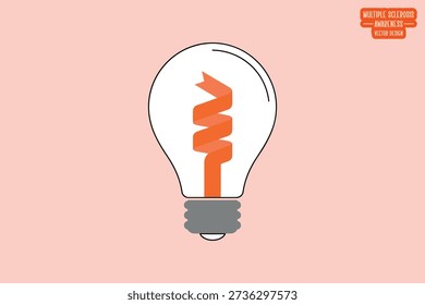 MS Support Spiral Light Bulb Vector with Orange Ribbon for Multiple Sclerosis Awareness, Neurological Health Research, Medical Charity, and Chronic Disease Healthcare Solution Graphic