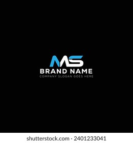 Diseño del logotipo de la letra blanca de MS con fondo negro. M S