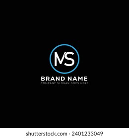 Diseño del logotipo de la letra blanca de MS con fondo negro. M S