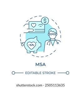 MSA soft blue concept icon. Medical savings account. Advantage health plan. Deductible insurance. Round shape line illustration. Abstract idea. Graphic design. Easy to use in brochure