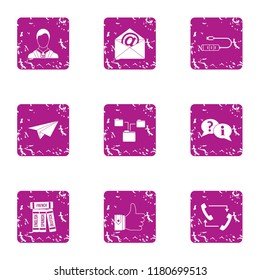 Msg icons set. Grunge set of 9 msg vector icons for web isolated on white background