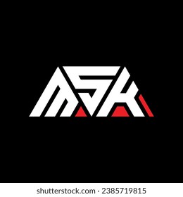 MSK triangle letter logo design with triangle shape. MSK triangle logo design monogram. MSK triangle vector logo template with red color. MSK triangular logo Simple, Elegant, and Luxurious design.