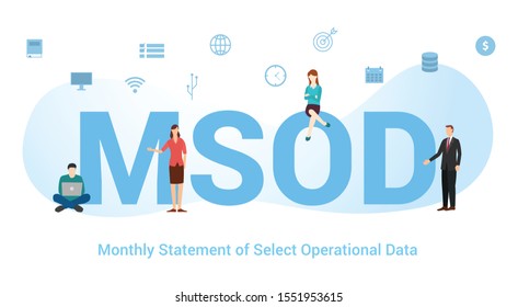 msod monthly statement of select operational data concept with big word or text and team people with modern flat style - vector