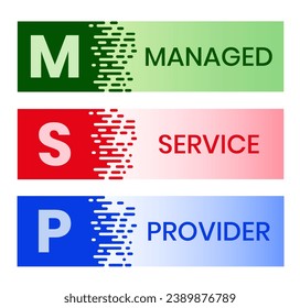 MSP, Managed Service Provider acronym. Concept with keyword and icons. Flat vector illustration. Isolated on white