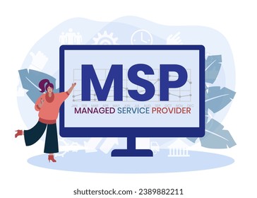 MSP, Managed Service Provider acronym. Concept with keyword and icons. Flat vector illustration. Isolated on white