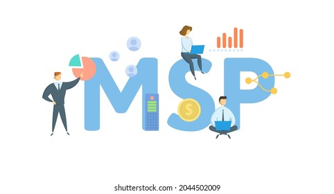 MSP, Managed Service Provider. Concept With Keyword, People And Icons. Flat Vector Illustration. Isolated On White.