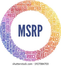 MSRP - Manufacturer's Suggested Retail Price vector illustrated word cloud isolated on a white background.
