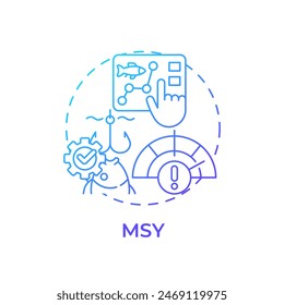 MSY blue gradient concept icon. Fishing limits, fisheries management. Fish analysis. Round shape line illustration. Abstract idea. Graphic design. Easy to use in infographic, presentation