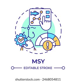 MSY multi color concept icon. Fishing limits, fisheries management. Fish analysis. Round shape line illustration. Abstract idea. Graphic design. Easy to use in infographic, presentation