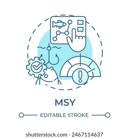 MSY soft blue concept icon. Fishing limits, fisheries management. Fish analysis. Round shape line illustration. Abstract idea. Graphic design. Easy to use in infographic, presentation