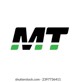 MT brand name initial letters monogram with green leaf.