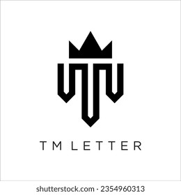 MT With Crown Logo Design Template Vector Graphic Branding Element.