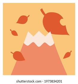 Mt. Fuji  in autumn with fallen leaves. flat vector illustration