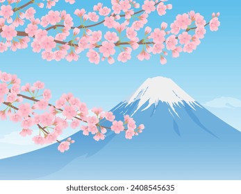 Mt. Fuji and cherry blossoms in full bloom