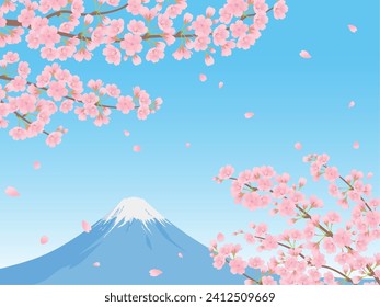 Mt. Fuji and cherry blossoms in full bloom background frame