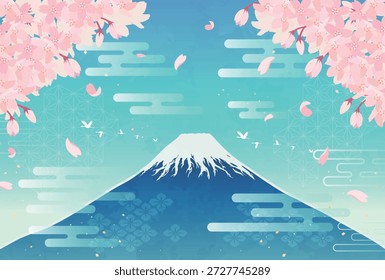 Mt. Fuji and cherry blossoms illustration