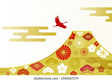 Mt. Fuji, crane and japanese traditional pattern