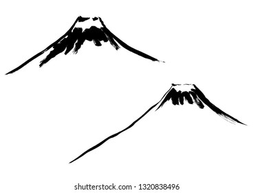 Mt. Fuji drawn with a brush