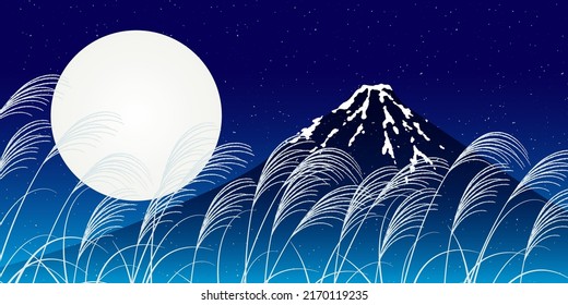 Mt. Fuji Fifteen nights Moon viewing background