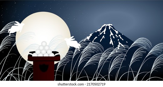 Mt. Fuji Fifteen nights Moon viewing background