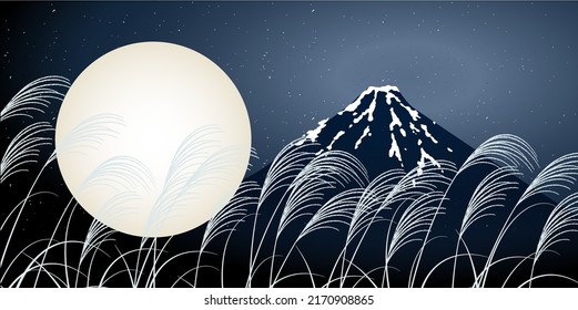 Mt. Fuji Fifteen nights Moon viewing background