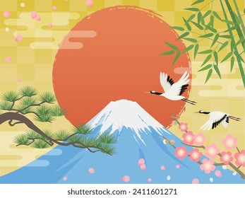 Mt. Fuji and the first sunrise of the year, cranes, pine, bamboo, and plum blossoms