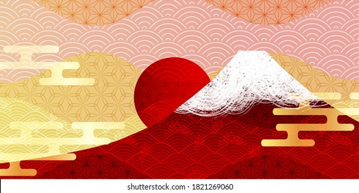 Mt. Fuji Japanese pattern New Year's card background - Shutterstock ID 1821269060