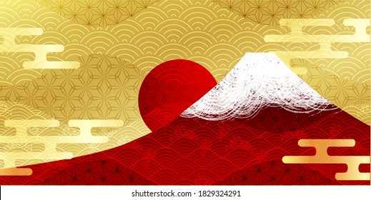 Mt. Fuji Japanese pattern New Year's card background - Shutterstock ID 1829324291
