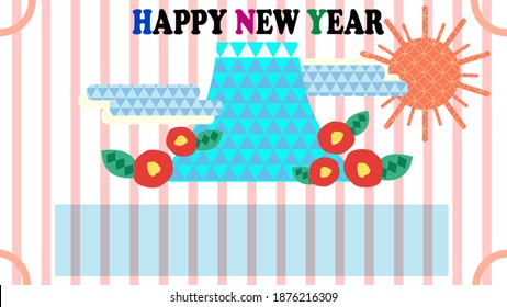Mt. Fuji and Japanese pattern pop design New Year's card material