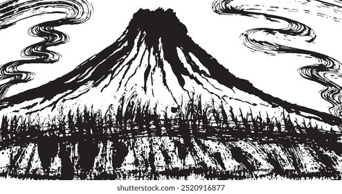 Mt. Fuji. mountain illustration. hand drawn illustrations.