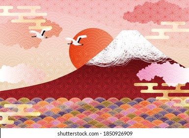 Mt. Fuji New Year's card Japanese pattern background