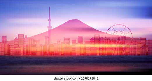 Mt. Fuji Ocean scenery background