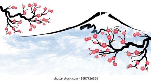 Mt. Fuji plum Japanese paper background