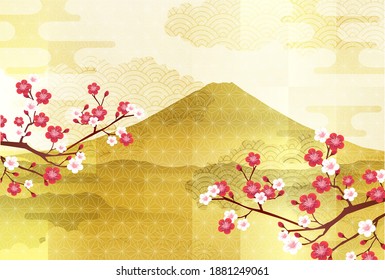 Mt. Fuji plum Japanese pattern background