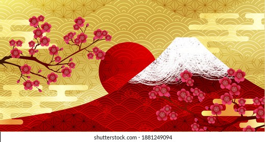 Mt. Fuji plum Japanese pattern background 	 - Shutterstock ID 1881249094