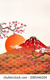 Mt. Fuji plum Japanese pattern background 